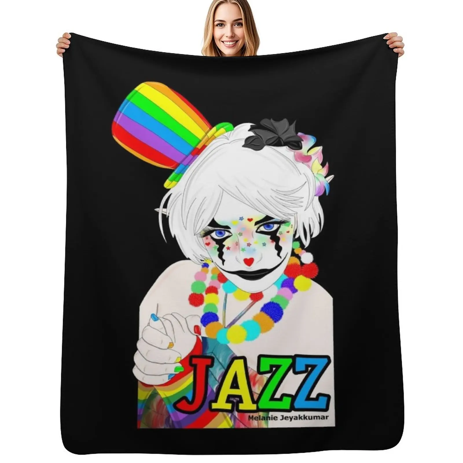 Jazz the Rainbow Clown Throw Blanket Soft Home Decor Blanket for Couch Bedroom