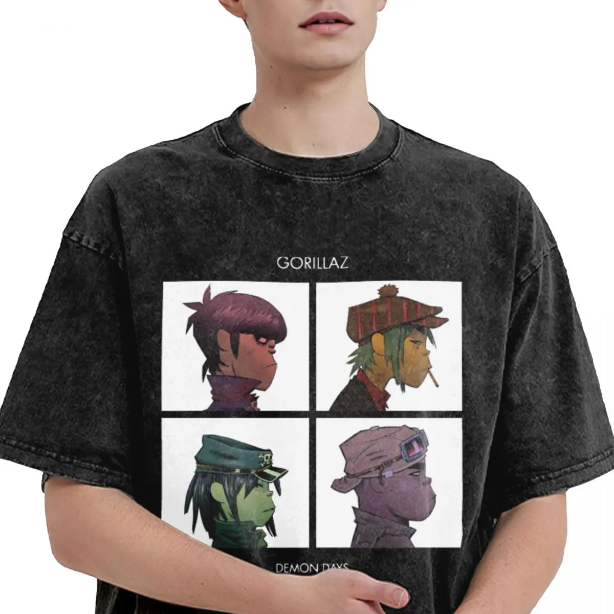 Music Band Gorillaz Demon Days T Shirt Hip Hop Washed Oversize T-Shirts Fashion Men Women Tops Streetwear Graphic Tees