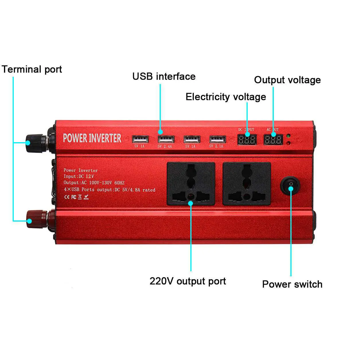 Auto energie invertor konvertor sinus vlna stejnosměrný 12V na střídavého 220V transformátor převést LED dispaly konvertor auto nabíječka konvertor adaptér