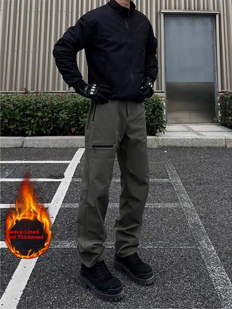 

Мужские зимние утепленные брюки для активного отдыха, лыжные штаны с флисовой подкладкой, ветрозащитные, водонепроницаемые, дышащие, прямого кроя, повседневные брюки