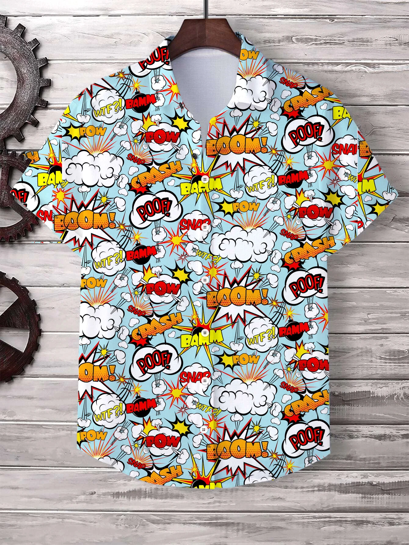 Men Summer Hawaiian Shirt Pop Art Comic Boom Speech Bubble 3D All Over Print Lapel Short Sleeve Beach Casual Shirt