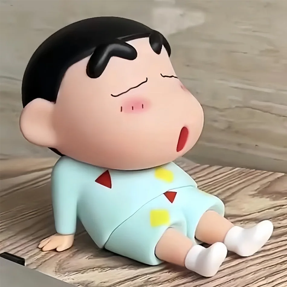 Kawaii Crayon Shin-Chan figurines Support pour téléphone Anime ornements de bureau dessin animé regarder la télévision Support pour téléphone décorations de poupée mignonnes