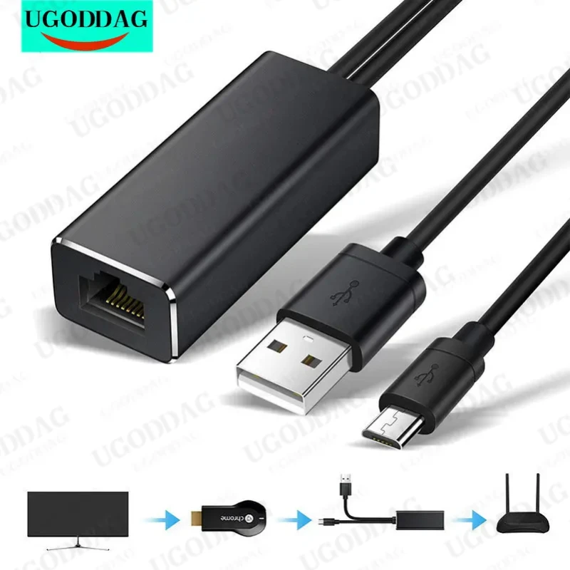 Ethernet Network Card Adapter Micro USB Power to RJ45 10/100Mbps for Fire TV Stick Chromecast Google