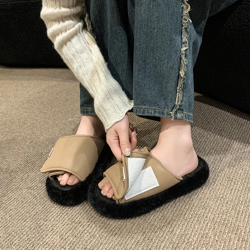 Fashionable Luxury Designer Women's Slippers 2024 New Open Toe Indoor Anti Slip Slippers Outdoor Plush  Slippers Women Winter