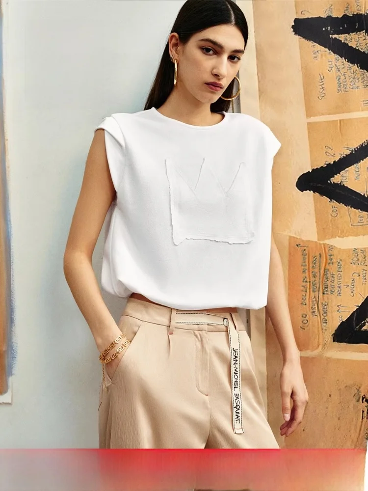 

Faionable round Ne Svel Vest Women's Top SEASON HIGH Brand Artistic Sle Loose Fit Summer Clothing Cotton Polyeste...