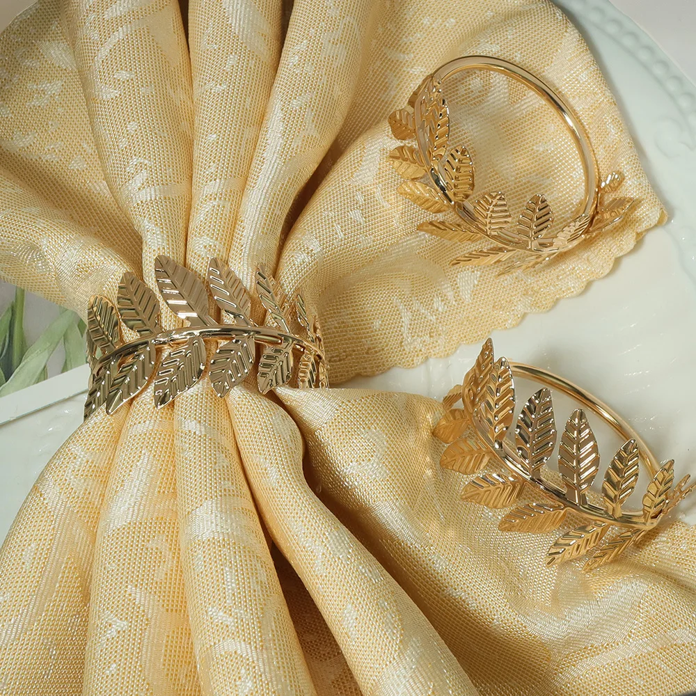 3/5 golden wheat colored napkin rings, leaf shaped napkin holder for Thanksgiving wedding table decoration