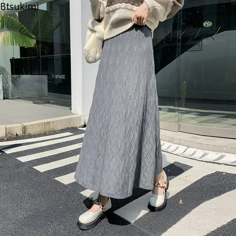 2025 Knitted Warm Skirts for Women High Waist Long Skirt Female Autumn Winter Screw Thread Korean Elegant Warm Hip Wrap Skirt