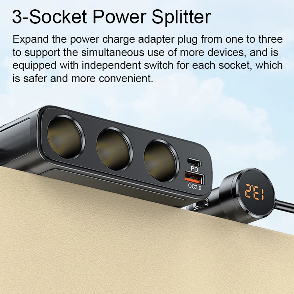 Auto Chargers 128W Pd + Qc3.0 Snel Opladen Adapter Power Splitter 12-24V Met 4usb Poorten Volatge Display On-Off Schakelaar Voor Auto Suv
