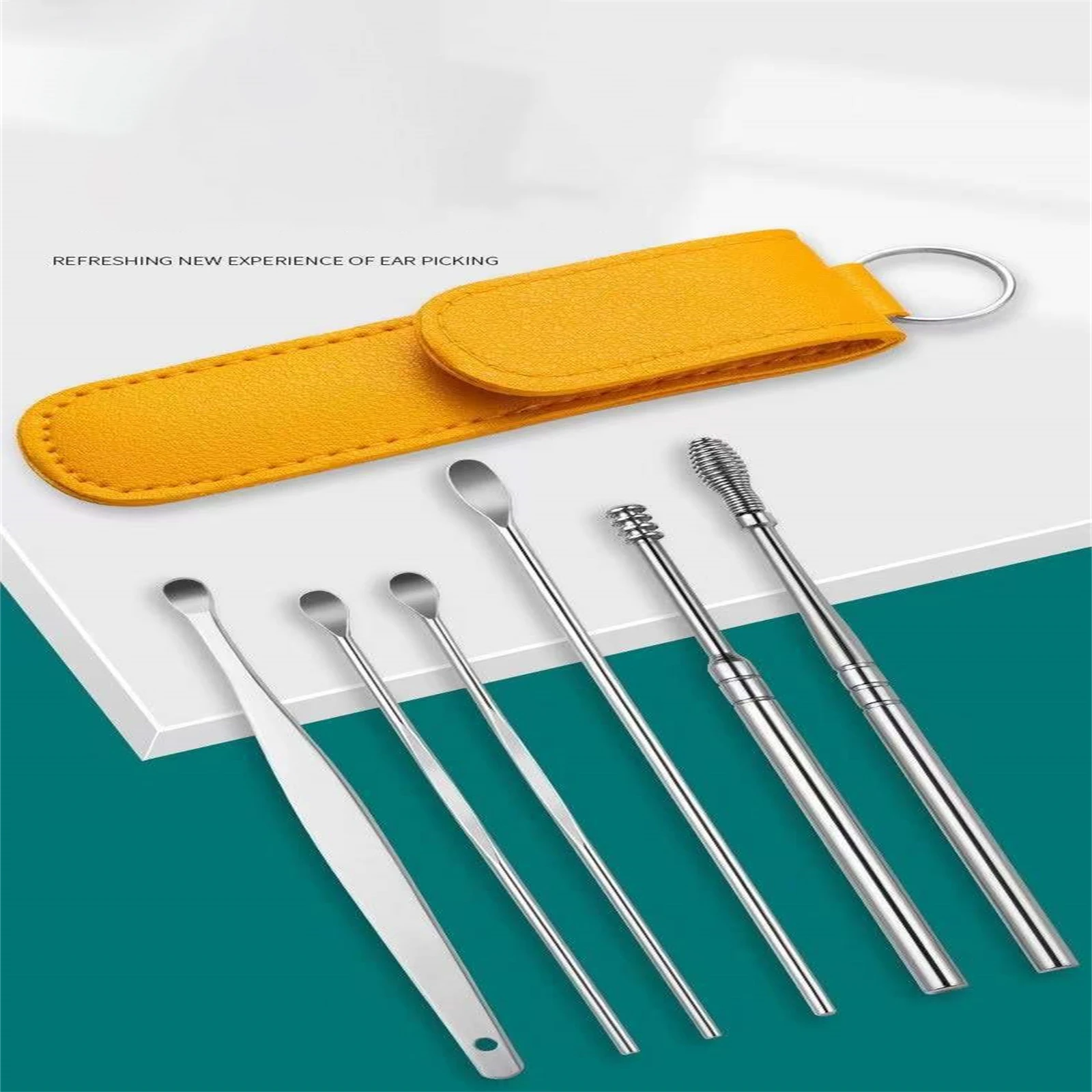 6pcs/Set Stainless Steel Ear Ear Cleaner Set Earpick Ear Cleaner Spoon Ear Care Cleaning Tool Earwax Removal Kit With Bag 360°