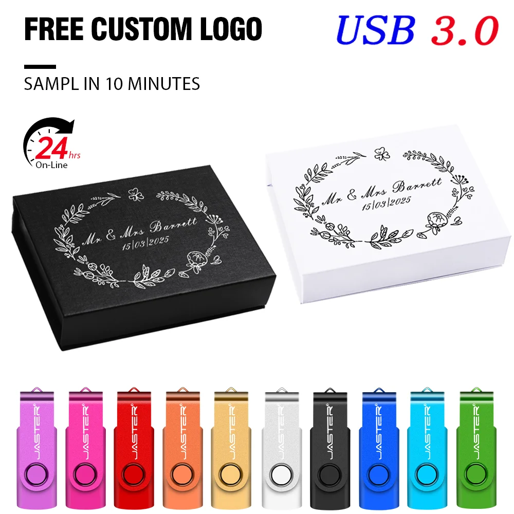 Free Custom Logo Black Box USB 3.0 Flash Drive 128G High Speed Memory Stick 64G Memory Stick Green Metal Pen Drive 32G USB Stick
