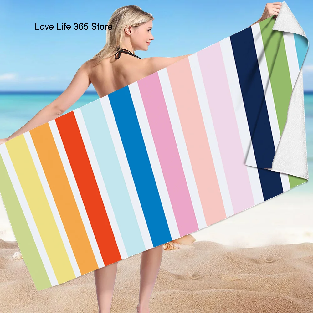 

Stripe Printed Beach Bath Towel Microfiber Swimming Towels Oversized Super Absorbent Sand Free Thick Towels Home Textile