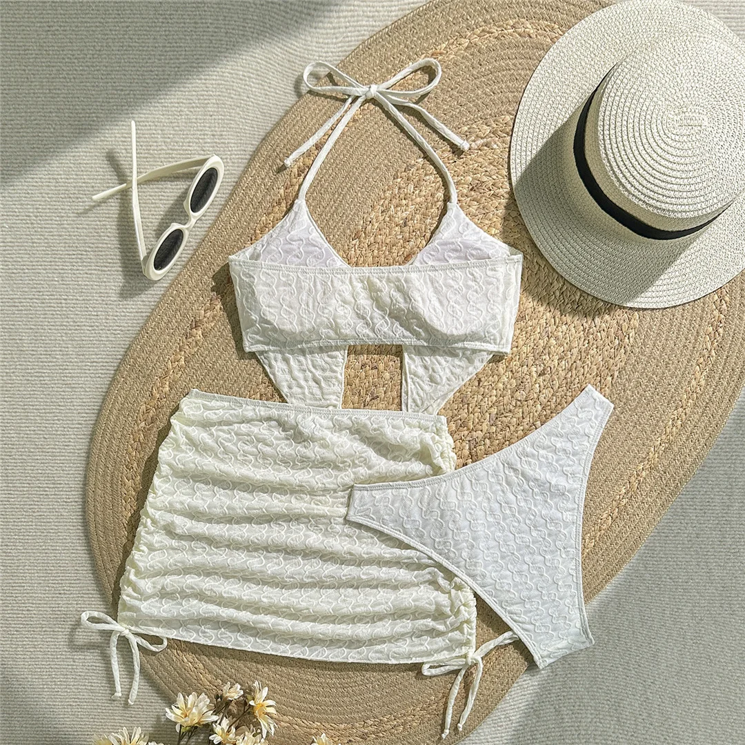 Mit Rock, Neckholder-Bikini, Damen-Badeanzug, dreiteiliges Bikini-Set, Damen-Badebekleidung, brasilianischer Badeanzug mit Polsterung, Badeanzug, Schwimmbekleidung V7071 – Detail 17