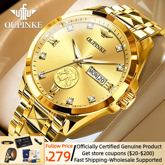 Swiss Certification OUPINKE Automatic Watch for Men Real Gold Real Diamond Sapphire Mirror Tungsten Steel Top Brand Wristwatch AliExpress
