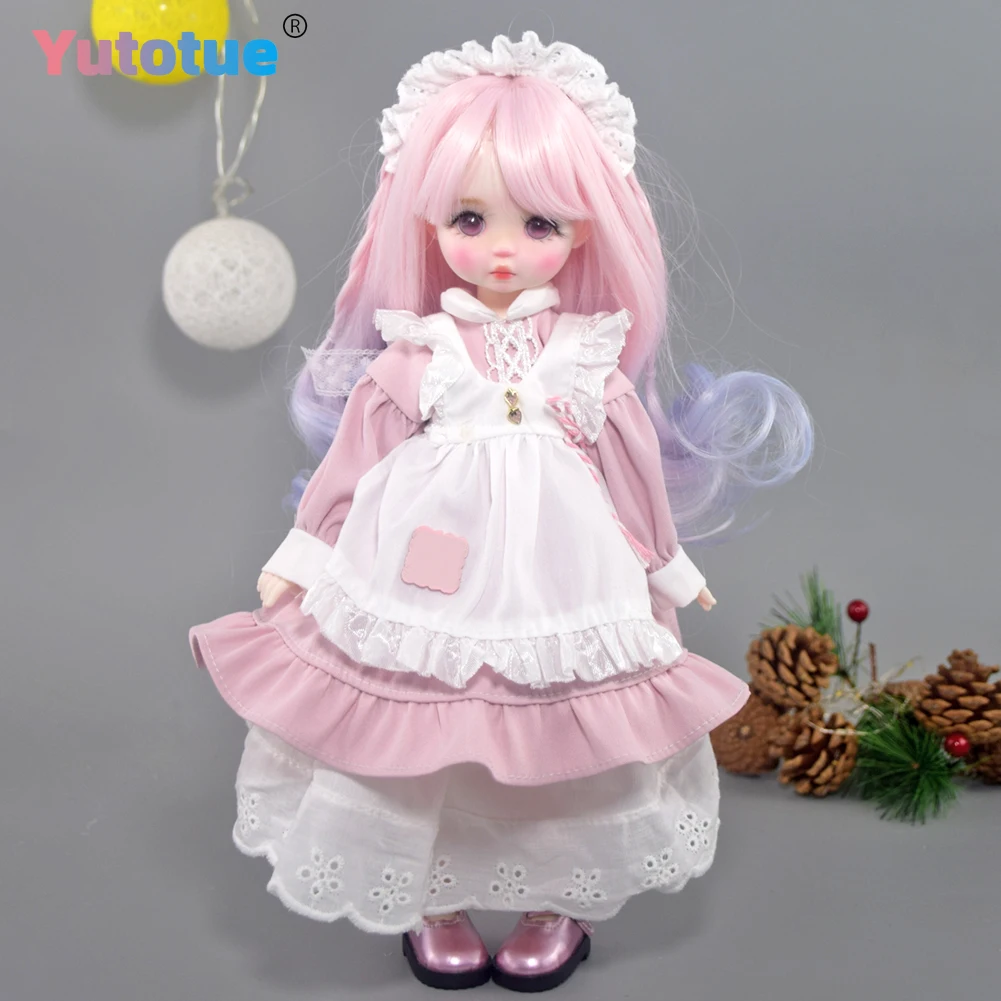 Yutotue 30cm bonito menina boneca brinquedo crianças aniversário presente de natal articulações corpo e roupas cor gradiente peruca de cabelo encaracolado conjunto completo
