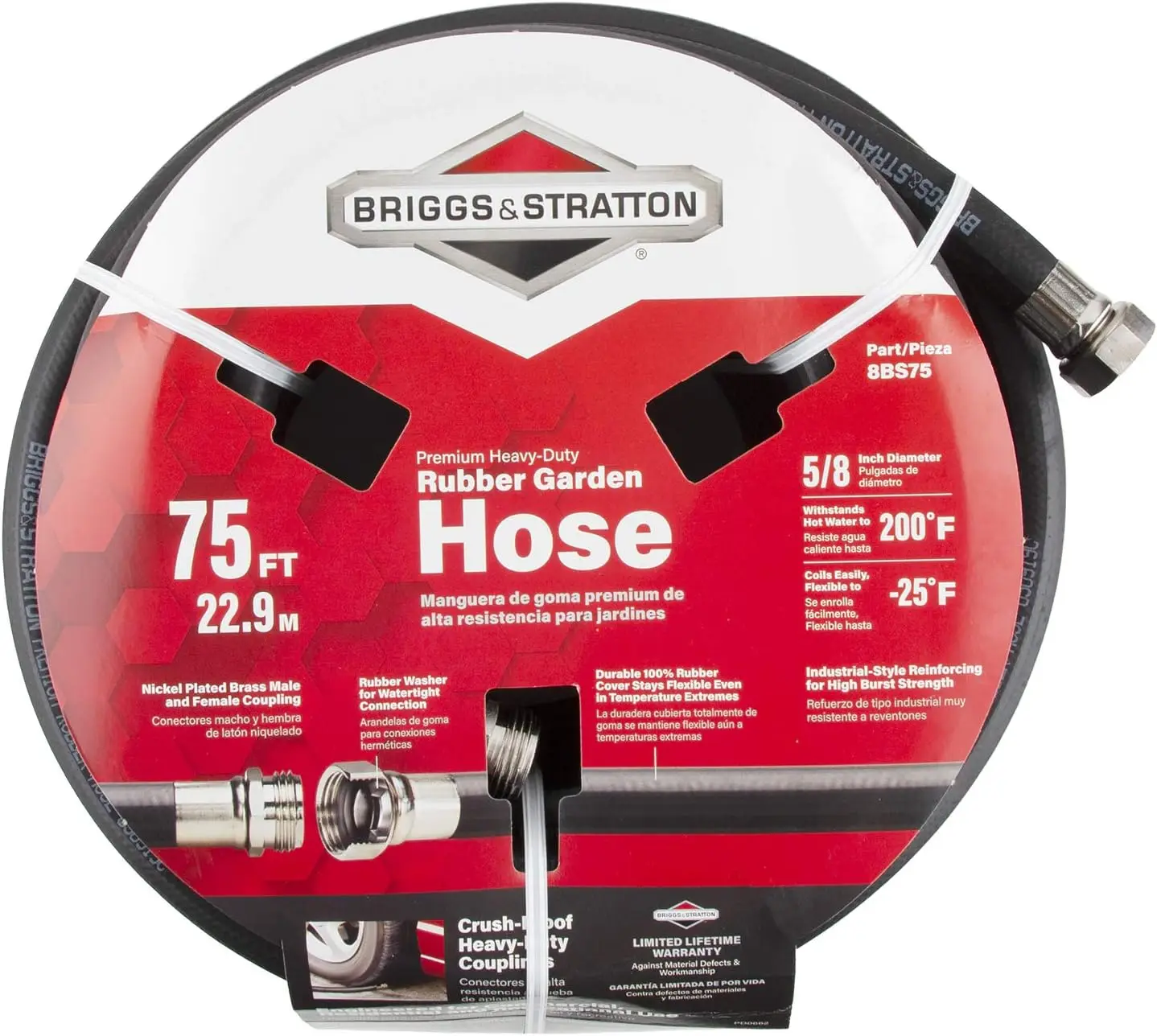 

Briggs and Stratton 8BS75 75-Foot Premium Heavy-Duty Rubber Garden Hose, Brass