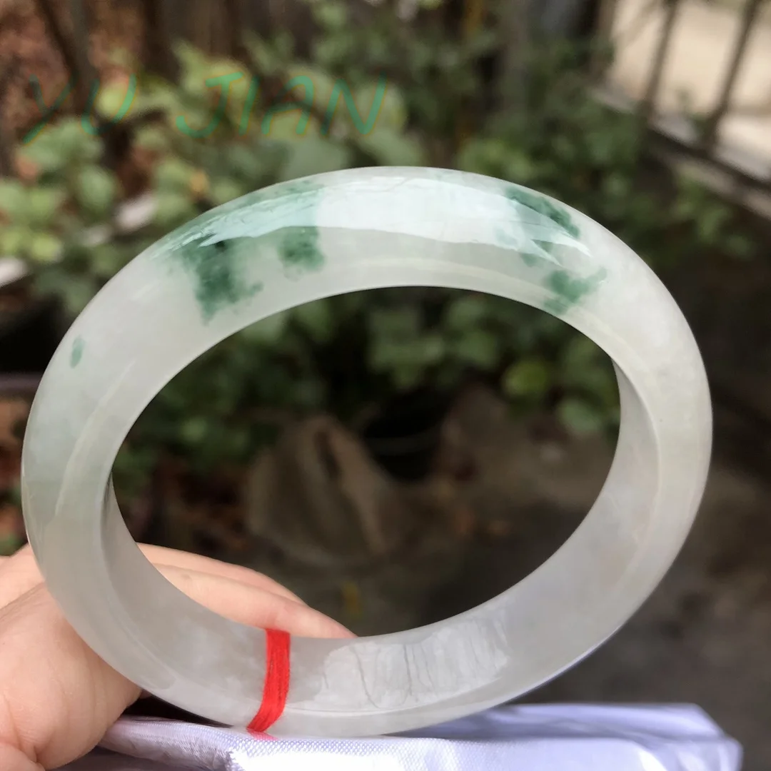 Real Bracelet Natural Myanmar High Ice Jadeite AAAAA Grade Floating Green Flower Emerald Jade Bangle Quality Jewelry