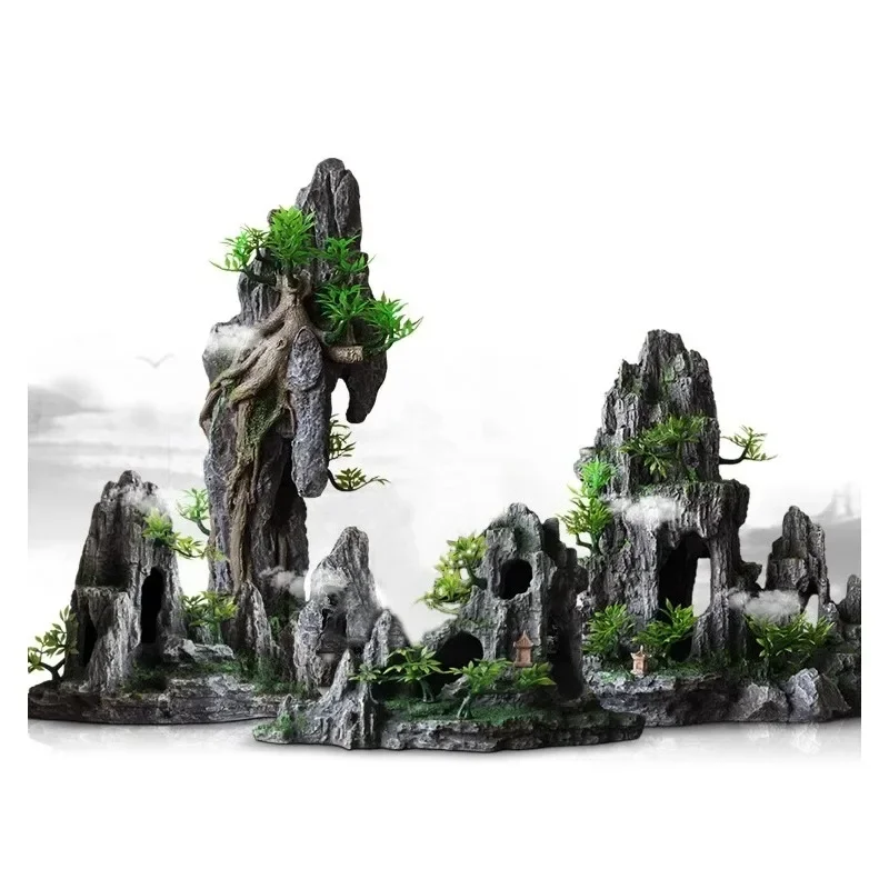 Fish Tank Accessories Home Decoration Resin Rockery Ancient Stone Mountain Crafts For Aquarium Landscaping