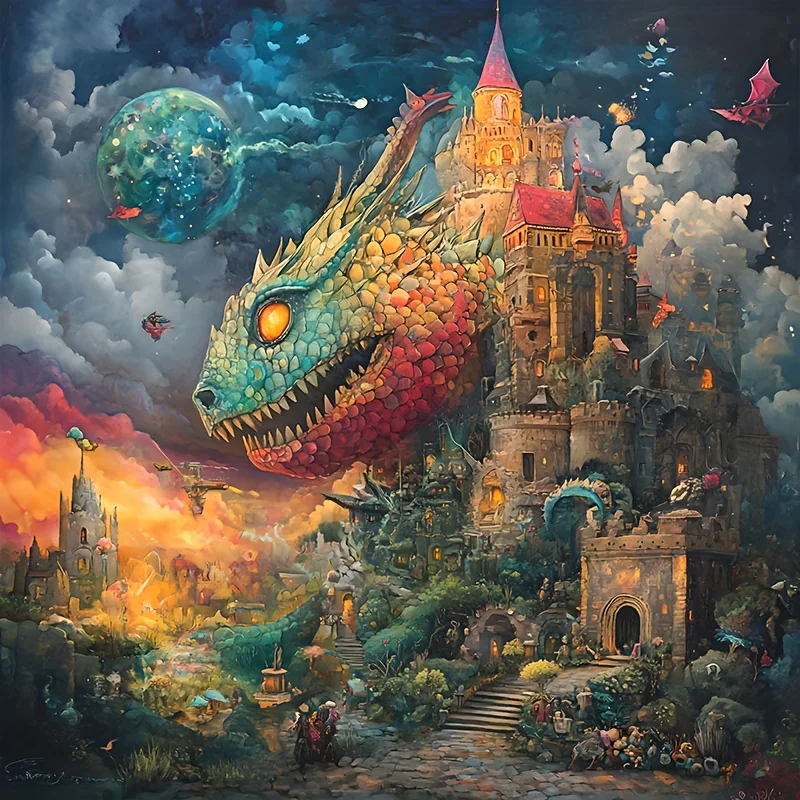 Micro Puzzle Mini Size Jigsaw 1000pcs LizardCastle Art Fantasy - Premium Thick Cardboard, Home Decor 38x38cm