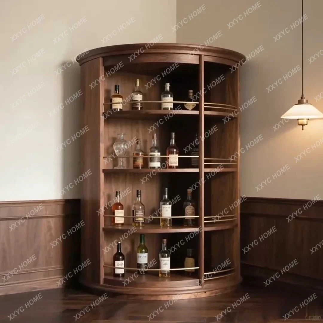 

Винный шкаф из массива черного ореха QQ в современном средневековом стиле, открытый, для демонстрации и хранения, пристенный