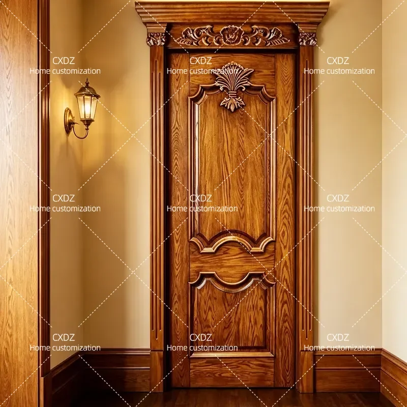 American Retro Solid Wood Casement Door Multi Layer Knuckle Design Custom Open Paint Installation for Bedroom Home Interior