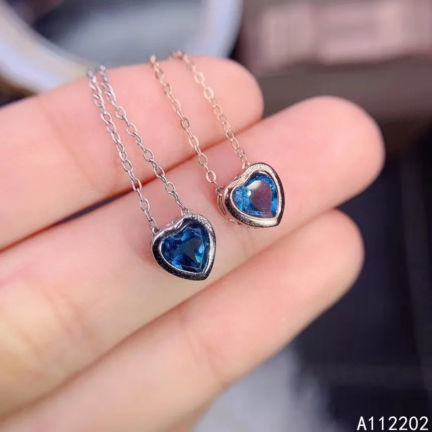 

Luxury Natural Topaz 925 Sterling Silver Inlaid Blue Gemstone Pendant Women's Necklace Heart Wedding Party Gift Jewelry Support