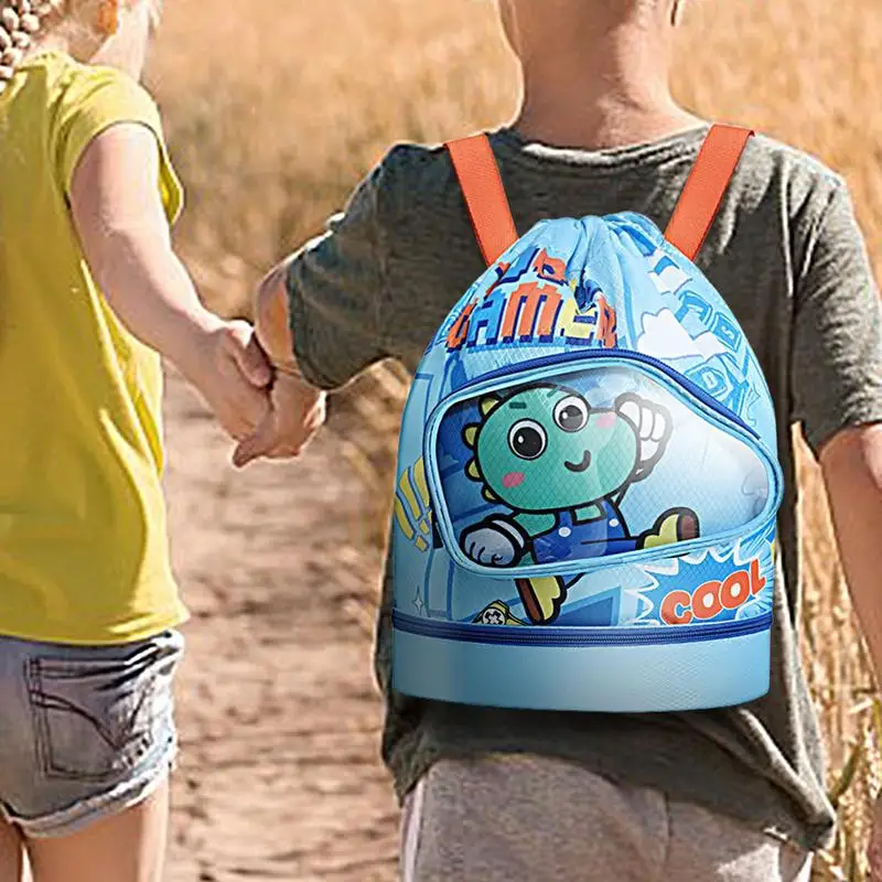 Kids Beach Backpack Wet And Dry Separation Swimming Beach Backpack Pool Backpack With Shoe Compartment Drawstring Pool Bag  ﻿