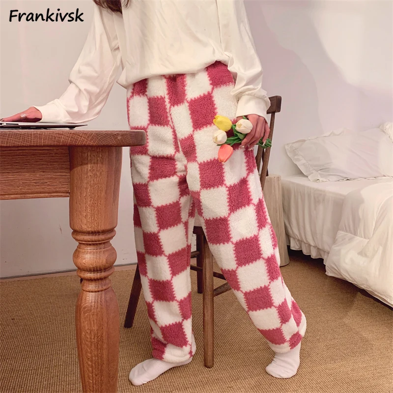 Plaid Sleep Bottoms Women Wide Leg Loose Panelled Cute Daily Schoolgirls Youthful Vitality Japanese Style Retro Tender Home Ins