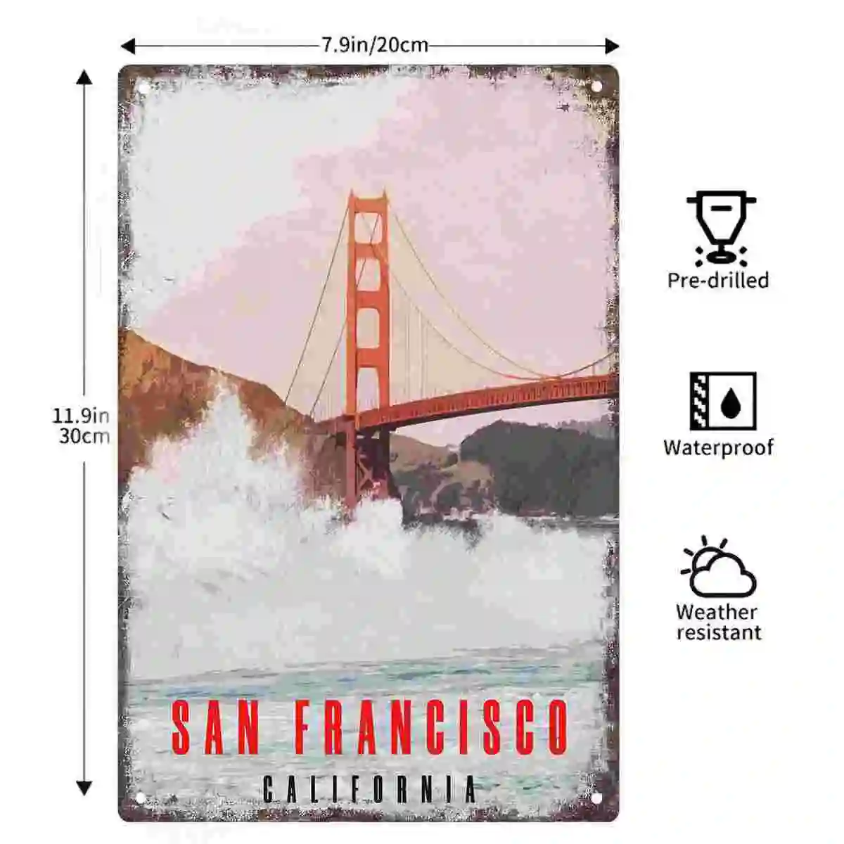 2D FLAT 1pc San Francisco California Golden Gate Bridge Retro Metal Wall Sign Decoration for Home Cafe Garage Porch And Garden