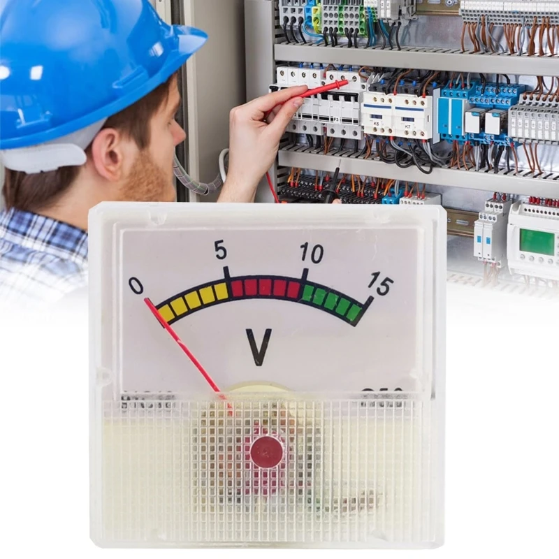 Analog Voltmeter DC0-15V Rectangle Analog Volts Panel Meter Gauge Mechanical Pointers Type Voltmeter