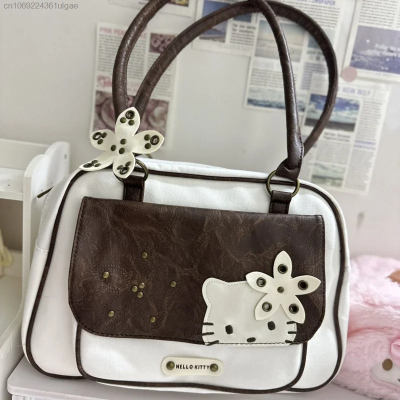 Sanrio Hello Kitty Women's New Fashion Bag Y2k Vintage Niche Design Bags Cute Cartoon Large Capacity Commuting Versatile Handbag