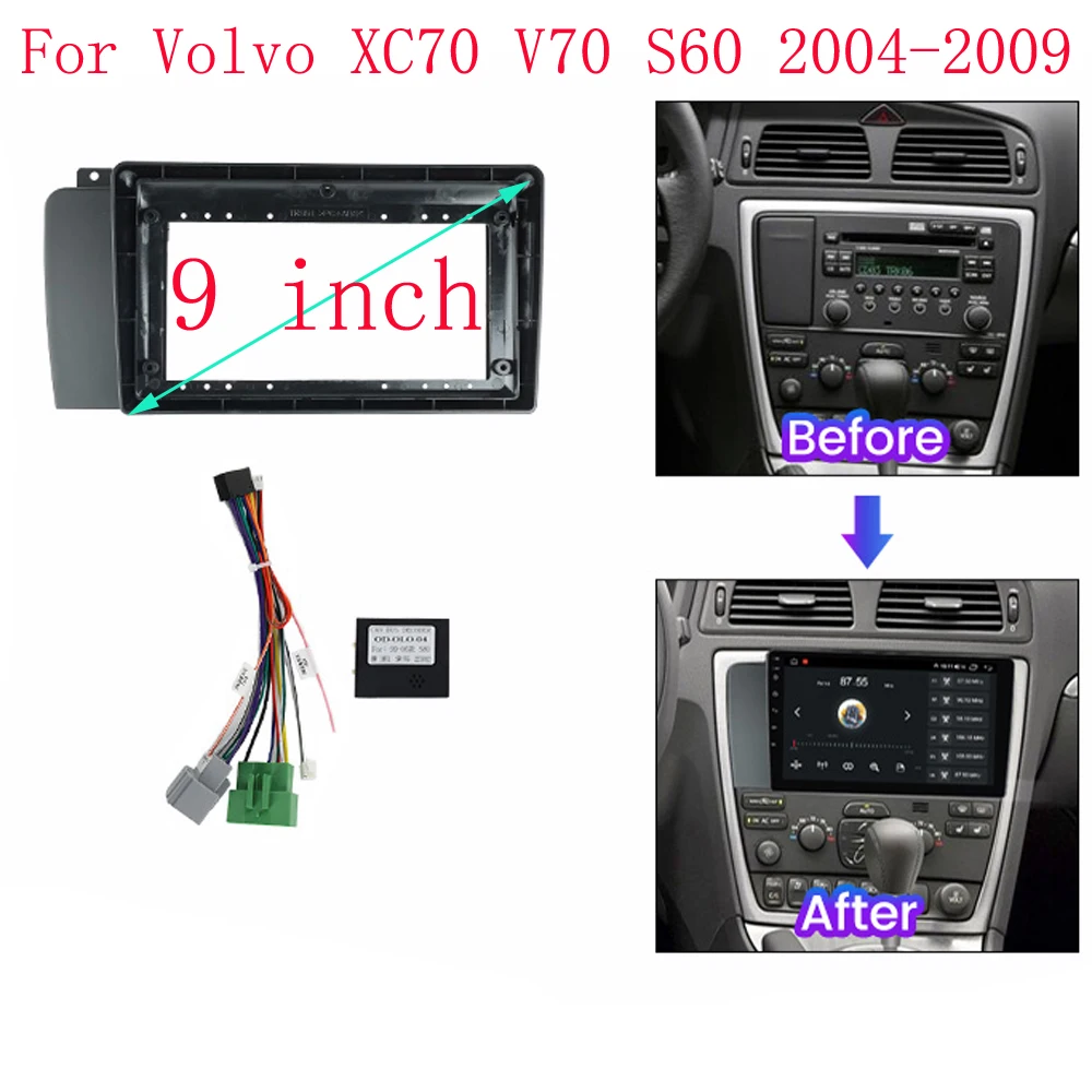 9 Inch Car Frame Fascia Adapter Canbus Box Decoder Android Radio Dash Fitting Panel Kit For Volvo XC70 V70 S60 2004-2007