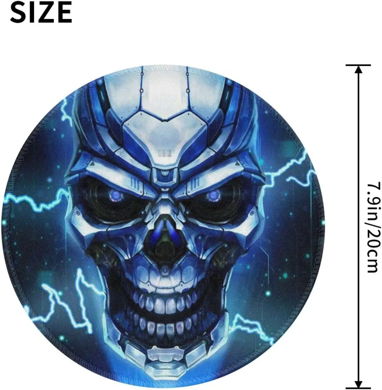 Blue Skull Technology Blue Lightning neon Round Mouse Pad Non-Slip Mousepad Rubber Mouse Mat for Computer Gaming Laptop Office