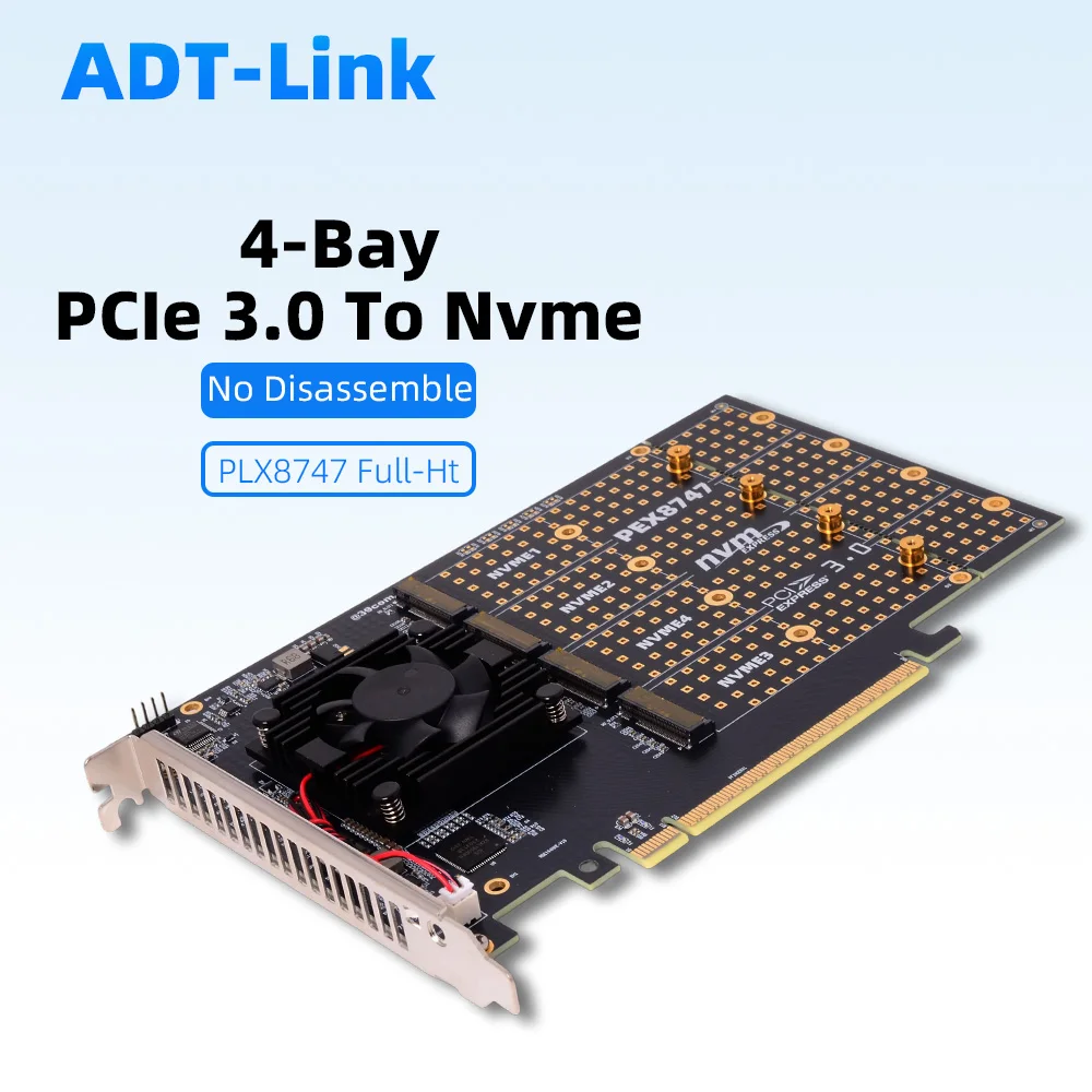 PCIe 3.0 To NVMe Quad-Channel Expansion Card PLX8747 4-lane Compatible Module for Feiniu Four-Bay M.2 Quiet Full-Height Bracket