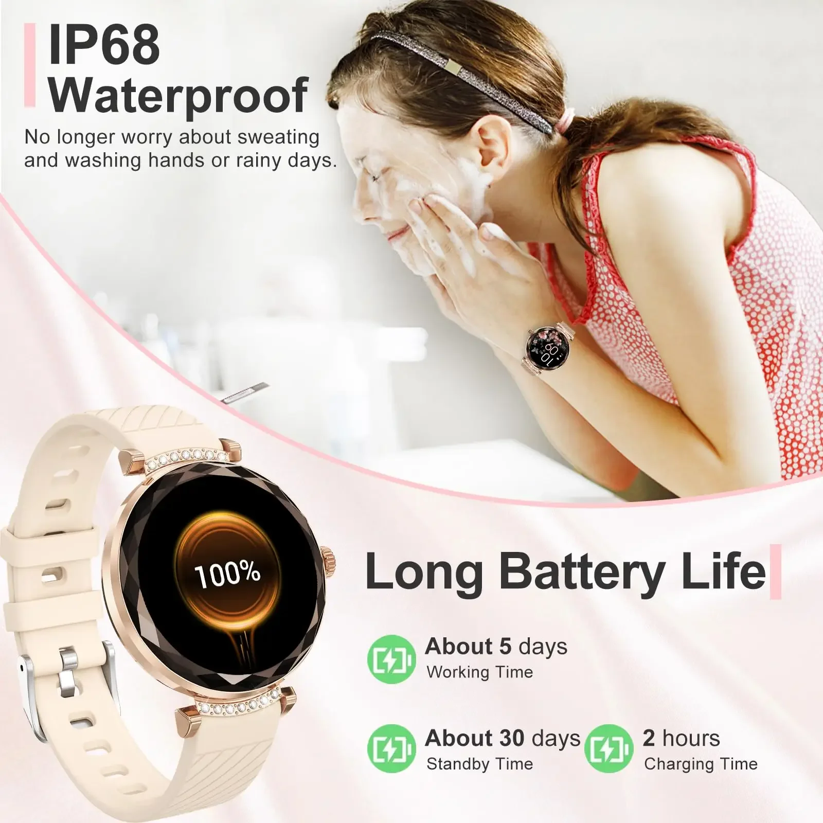 New Fashion Ladies Smart Watch 1.19inch AMOLED HD Screen Health Monitoring BT Call Female Women Sport Fitness Tracker Smartwatch