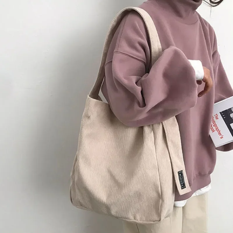 Nuevo bolso de lona, bolso de hombro de pana vintage, gran capacidad, para estudiantes, clase todos, bolso cruzado