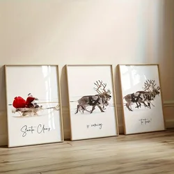 Santa Claus Is Coming To Town - 3pcs Frameless Canvas Wall Art Set, Perfect For Living Room & Bedroom Decor, Ideal Christmas Gif