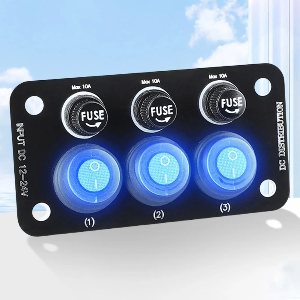 LED Marine Boat Rocker Switch Panel 12V-24V Toggle Switch Panel Light 10A Fuse Blade for Boat Truck Trailer Camper Caravan RV
