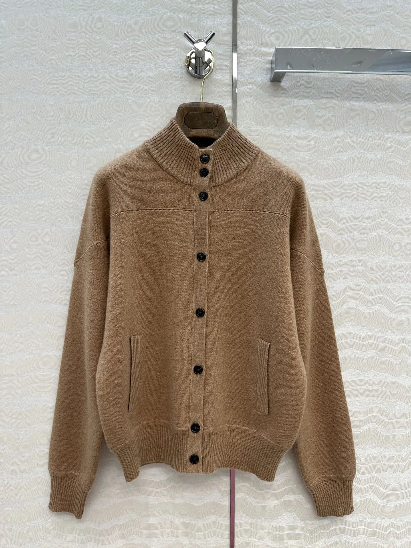 

LanPeng Cashmere Knitted Open Cardigan Women's Casual Stand Collar Long Sleeve Warm Fashionable Versatile Top Commute Style