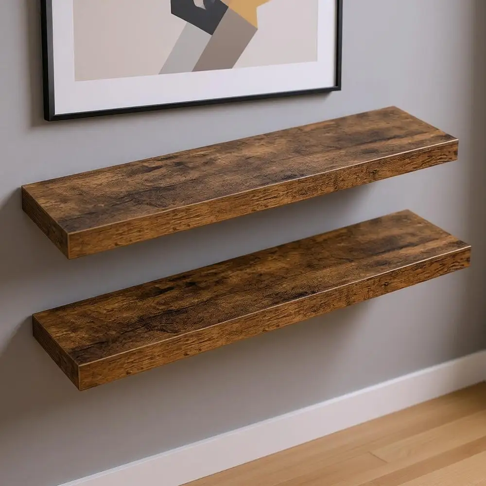 

Set of 2 Wall-Mounted Floating Shelves, 31.5, for Home and Office, Rustic Brown