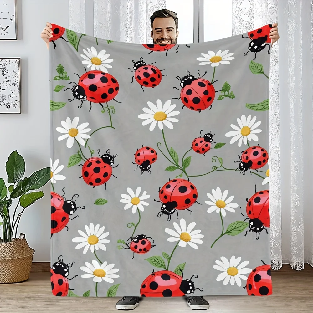 Manta de Franela con Estampado de Prado de Mariquitas Vintage, Ultra Suave para Todas las Temporadas, para Cama, Sofá, Camping, Oficina, Idea de Regalo Original