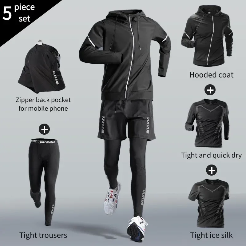 

Running suit men's sports fitness clothes, marathon speed dry clothes training clothes, can put mobile phone equipment