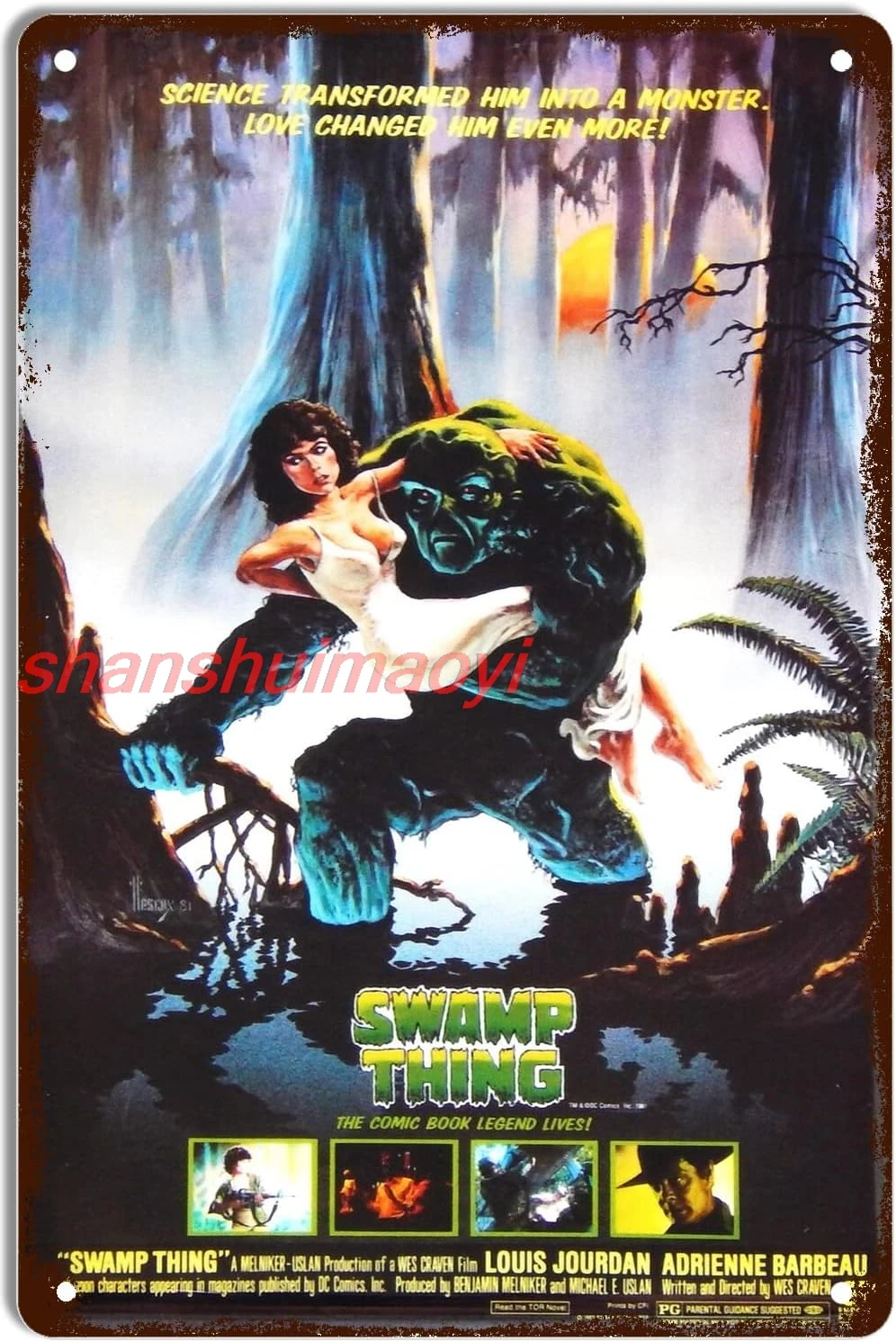 Metal Tin Sign Swamp Thing 1982 Horror Movie Poster Wall Decor Fun for Man Cafe Room Garage Home Kitchen Bar Pub Vintage Re SHAN