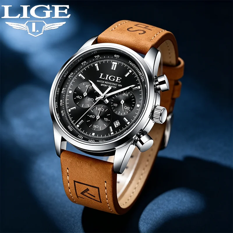 

LIGE Luxury Man Watch Fashion Leather Calendar Mens Watch Waterproof Sport Quartz Watches Chronograph Clock Relogios Masculino