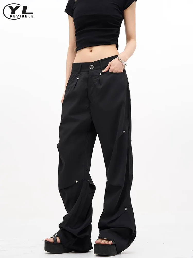 American Casual Suit Pant Man Woman Spring Summer Rivet Fold Design Straight Cargo Pants Unisex Loose Wide Leg Sports Trousers