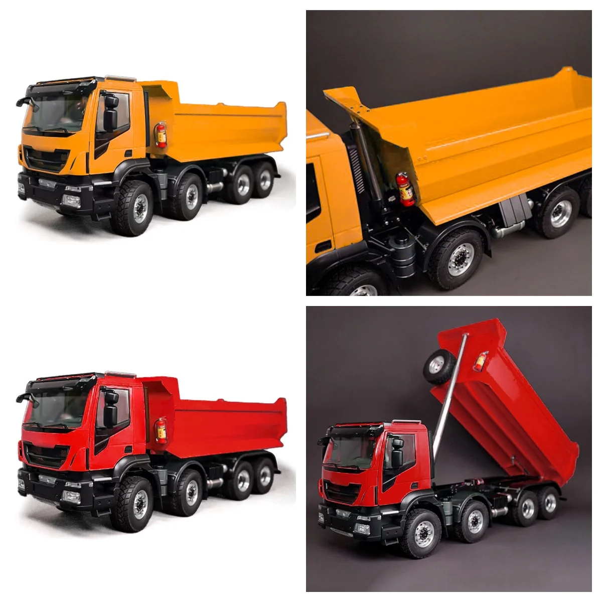 Modello di autocarro con cassone ribaltabile radiocomandato a 2 velocità in metallo per auto ribaltabile idraulico RC in scala 8x4 1/14 per gli appassionati di edili