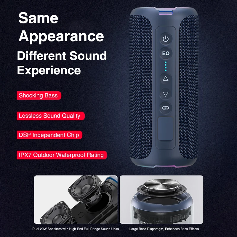 Wireless Bluetooth Speaker 40W X8 Enhanced Bass Portable Outdoor Subwoofer 30 Hours IP7 Waterproof Shower Speaker Bluetooth 5.3