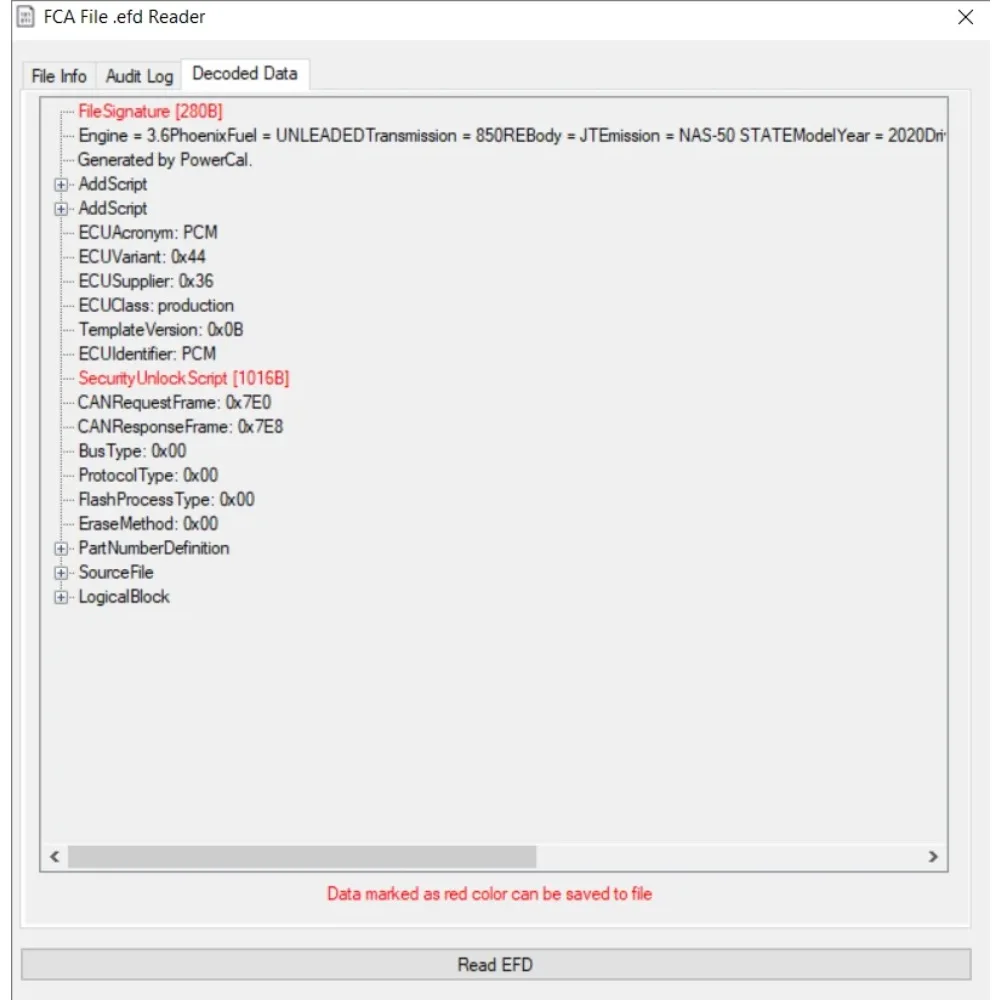 SOFTWARE For CHRYSLER FCA .EFD file Reader / Extract --decode FCA .efd files (crypted)   EFD FCA TO BIN CONVERTER Extract