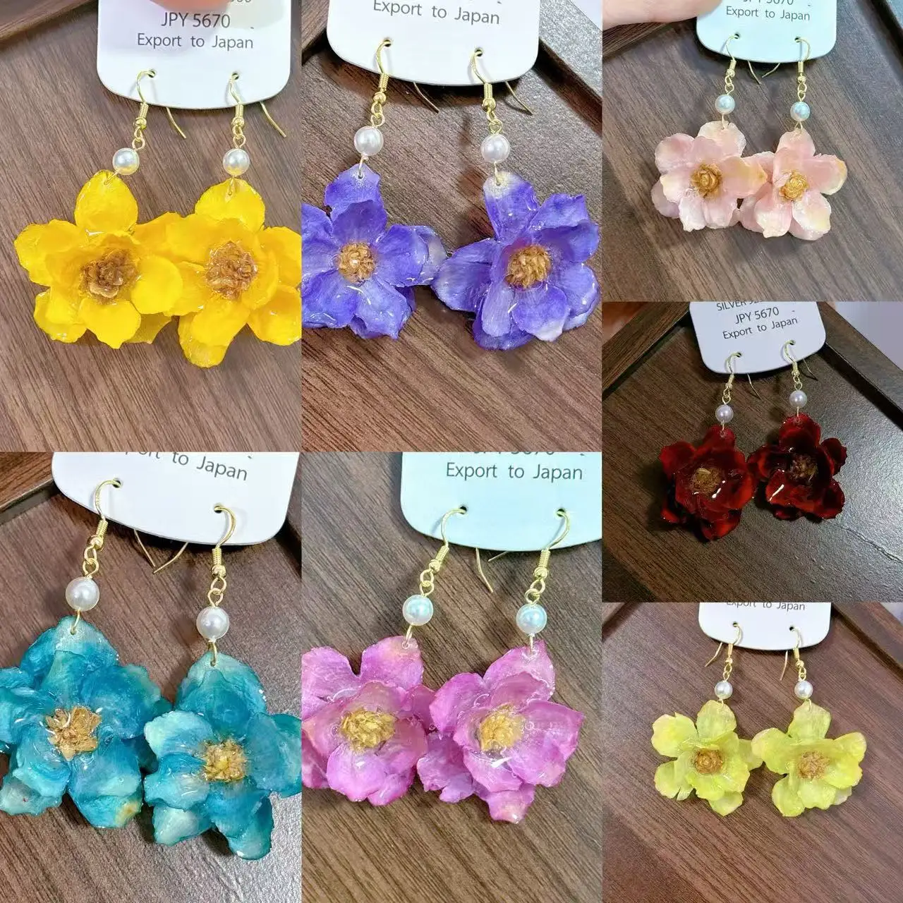 Retro simple ear hook real flower dripping glue flower earrings
