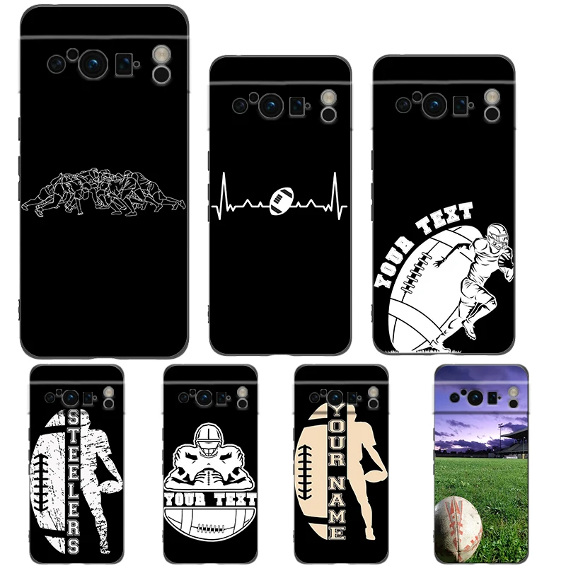 Phone Case For Google Pixel 9 8 8A 7 7A 6 Pro XL 6A 5G Black Soft Shockproof Back Cover TPU Shell Rugby Ball