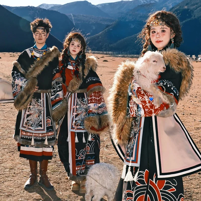 

Tibetan Couple Style Dance Ethnic Minority Men's Women's Long Robe National Flavor Fashionable Traditional Tibetan Clothing